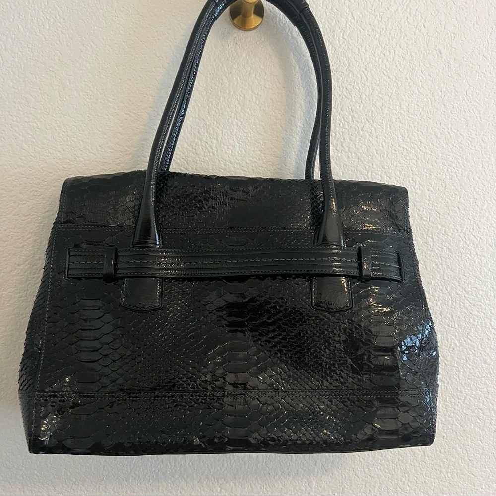 Coach black Hampton Embossed Python Flap Tote - Picture 4 of 7